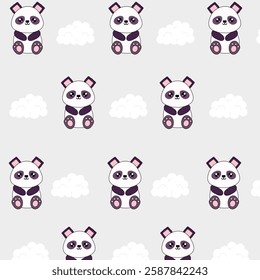 A whimsical pattern featuring adorable pandas and clouds, perfect for nursery textiles and playful spaces.