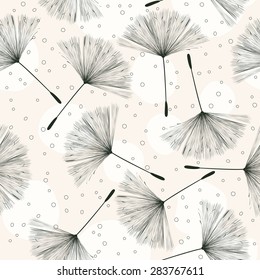 Whimsical pattern with flying dandelions on a light background