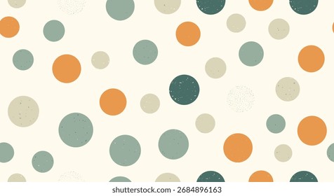 A whimsical pattern of scattered colorful dots on a cream background.