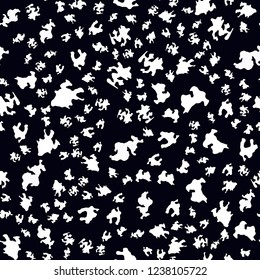 Whimsical pattern white figures on a black background. Seamless Vector. Perfect design for textile, box, posters, cards, web etc.