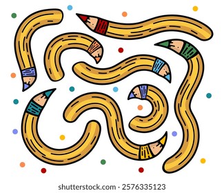 Whimsical Pencil Spiral Illustration for a Fun and Creative Back-to-School Art Theme Vector illustration