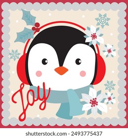 Whimsical Penguin For Christmas Card or Bag design