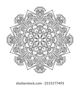 Whimsical Petals mandala coloring book page. Easy Mandala Coloring Book Pages for Adults to Relax, Experiences Give Relief. Resizeable Vector File