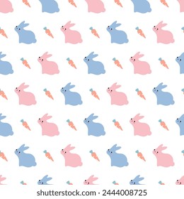Whimsical Pink and Blue Rabbit Waltz with Carrots can be use for background and apparel design