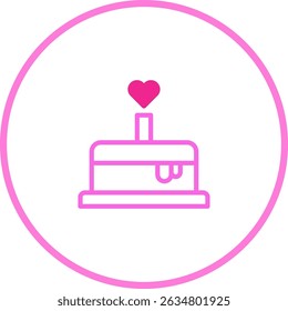 Whimsical pink cake illustration with heart topper for celebration and love