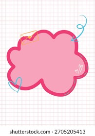 Whimsical Pink Cloud Frame with Hearts and Doodles on Grid Paper