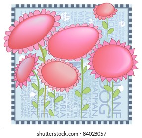 Whimsical Pink Flowers Background - use it to display family photos or as cute journal text plates