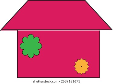 Whimsical Pink House with Flowers. A stylized pink house with decorative floral icons, representing a cheerful home.