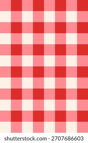 Cartaz de verificação de gingham rosa e vermelho. Fundo quadriculado geométrico desenhado à mão. Estilo de tecido de piquenique. "Cottagecore". Design vetorial