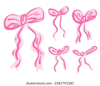 Whimsical Pink Ribbon Illustration Set Charming and Playful Design For Cute Craft Projects