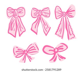 Whimsical Pink Ribbon Illustration Set Charming and Playful Design For Cute Craft Projects