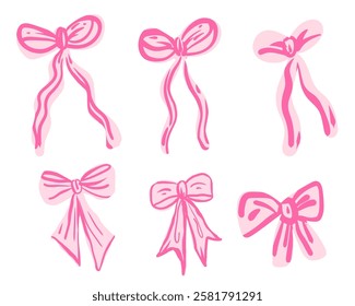 Whimsical Pink Ribbon Illustration Set Charming and Playful Design For Cute Craft Projects