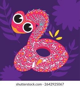 Whimsical pink snake. Vector illustration