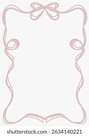 Whimsical Pink Tender Ribbon Frame Bow For Wedding Birthday  Invitations Bridal Baby Shower Retro Vintage Vector Design