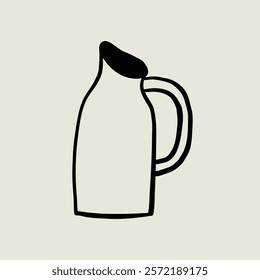 Whimsical Pitcher Pottery Ceramic. Jug Sketch Black Line Symbol. Stylized Whimsical Hand Drawn Vector Element Decor