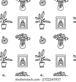 Plantas caprichosas sin patrón. Patrón sin fisuras Hygge. Doodle patrón acogedor.