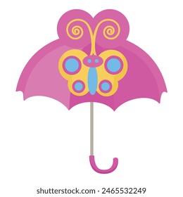 Whimsical and playful colorful butterfly umbrella illustration with pink and decorative design, perfect fashion accessory for spring rain gear, isolated vector clipart for kids, girly and fun