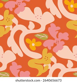 Whimsical playful floral pattern, Naive hand drawn flower seamless design for textile, digital paper