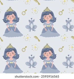 Whimsical princess and fairy tale pattern for textile and craft design.