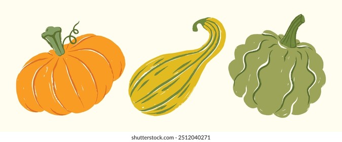 Whimsical Pumpkin Clipart Set, Quirky Line Art Doodles, Fall and Halloween Illustrations, Autumn Decor, Invitations