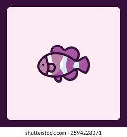 Whimsical Purple Clownfish Illustration with Playful Design Elements and Marine Theme