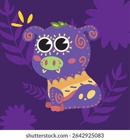 Whimsical purple creature. Vector illustration