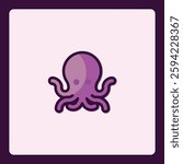 Whimsical purple octopus icon with simplified features on light background