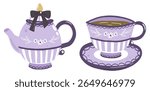 Whimsical Purple Tea Cup Clipart – Magical Cozy Mug Illustration | Cute Purple Teacup Illustration – Cozy Pastel Tea Mug Clipart for Aesthetic Designs