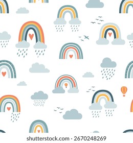 Whimsical Rainbows and Cloudy Skies Pattern for Children's Designs