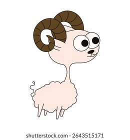 Whimsical ram isolated transparent background. Vector illustration of cute adorable ram. Ideal nursery art kids t-shirt print fabric clothes decor. EPS 10