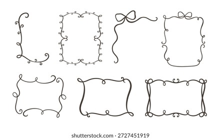 Colección de bordes de marcos decorativos de Antiguas de rectángulo caprichoso. Conjunto de Ilustraciones vectoriales dibujadas a mano.