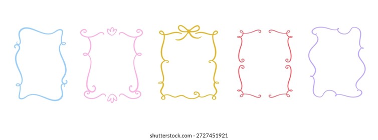 Whimsical Rectangle Vintage Decorative Frames Borders Collection. Hand Drawn Vector Illustrations Set.