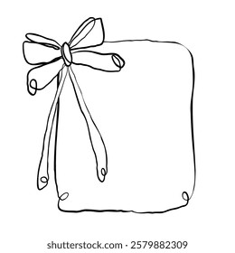 Whimsical rectangular border frame with bow ribbon hand drawn scribble line doodle sketchy 