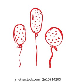 Whimsical red balloons doodle sketch cliparts isolated on white background vector image for greeting cards invitations packaging design