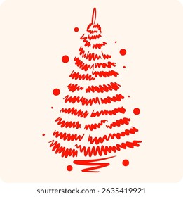 Whimsical Red Christmas Tree Doodle with Festive Baubles
