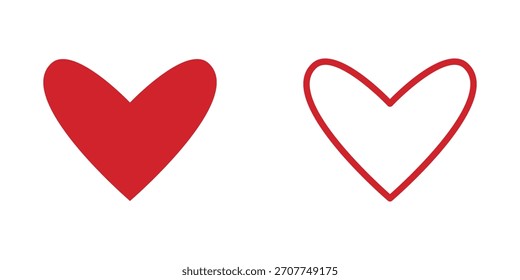 Diseño caprichoso de la Ilustración vectorial del icono del corazón rojo. Versión sólida y esquemática.