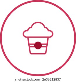 Whimsical red line art of a coffee cup with whipped cream in circle design