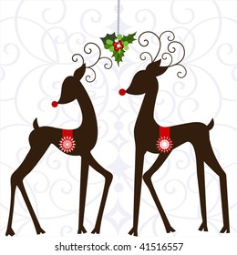 Whimsical reindeer with mistletoe