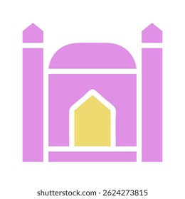 Whimsical rendering of a structure with architectural elements and pastel hues