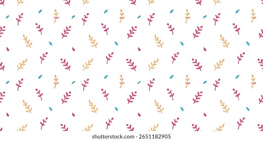 A whimsical and repeating design with a minimalist aesthetic showcasing simple botanical elements. The soft color palette creates a gentle and inviting visual.