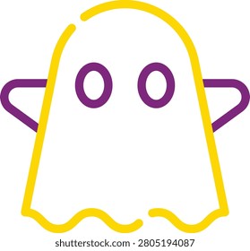 A whimsical representation of a ghost, featuring a friendly appearance with flowing edges. This icon can be used for Halloween-themed apps, decorations, or party invitations.