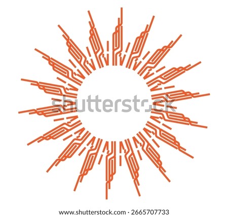 A Whimsical retro sun figure made of lines. Editable Clip Art.