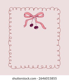 Whimsical Retro Vintage Hand Drawn Curly Outlined Frame With Bow Vector Design