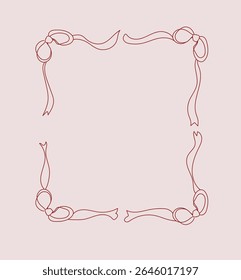 Whimsical Retro Vintage Hand Drawn Outlined Frame With Bow And Hearts Vector Design