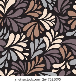 A whimsical retro-inspired splash pattern with flower-like symmetry and soft earth tones. A lively design for fabric, packaging, or home decor with vintage charm.