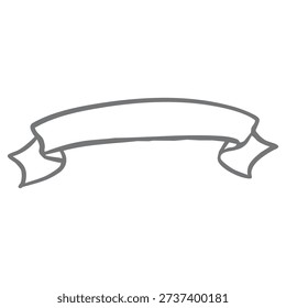 Whimsical ribbon banner vector graphic illustration. Hand drawn isolated doodle of rolled paper border. Template with place for text. Vintage scroll black and white clipart for invitation, wedding.