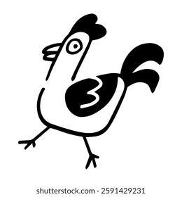 Whimsical Rooster Illustration: A playful and charming black and white illustration of a rooster, perfect for adding a touch of fun to any project.