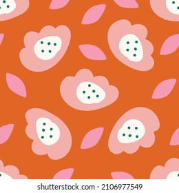 whimsical Scandinavia cute orange abstract flower seamless pattern 