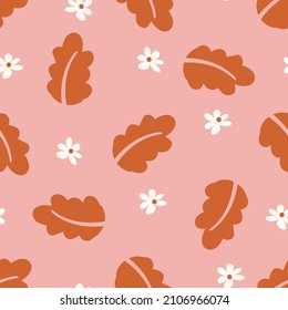 whimsical Scandinavia cute pink abstract flower leaves seamless pattern 