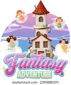 A whimsical scene featuring adorable fairies soaring around a majestic castle